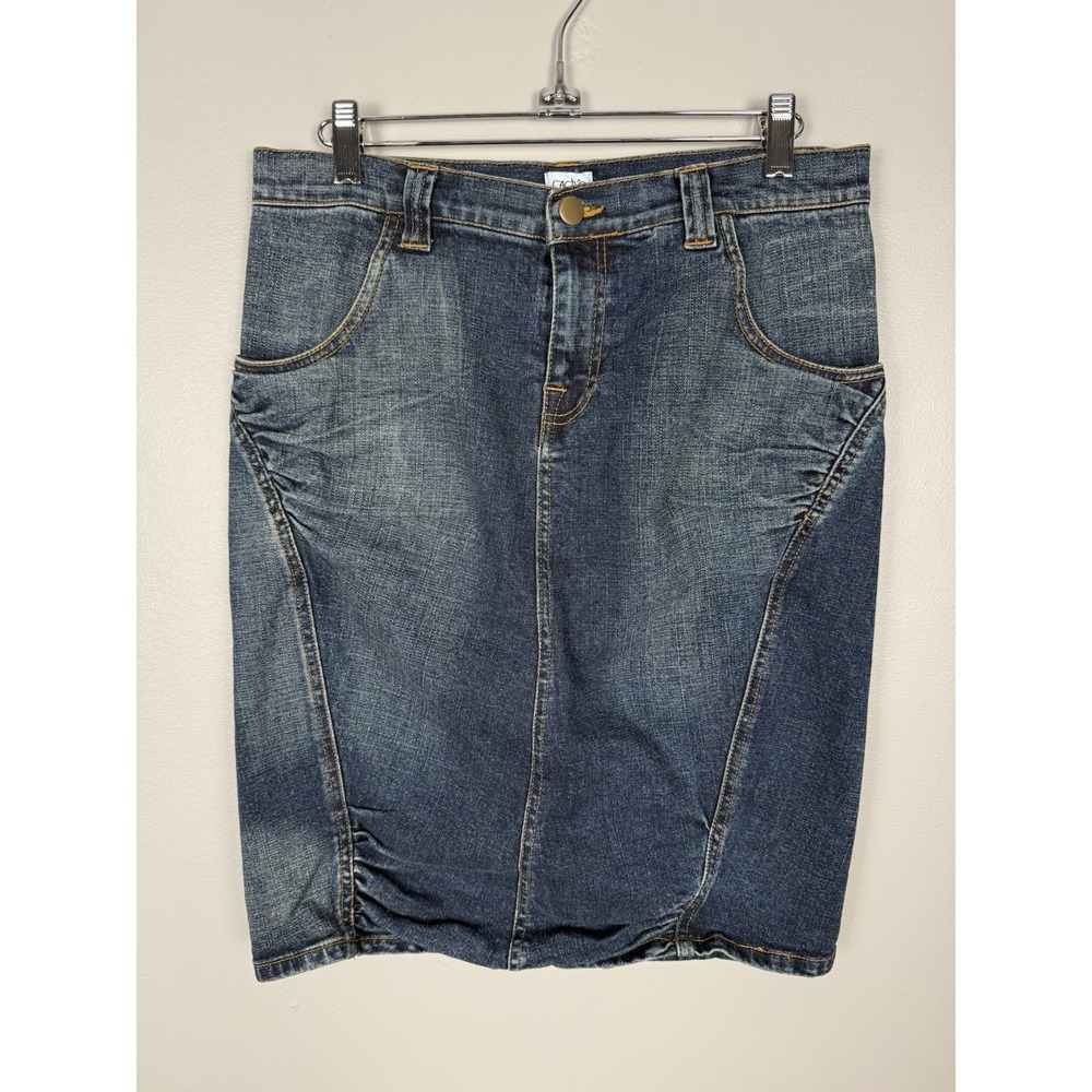 Cache Ruched Jean Skirt‎ Vintage Denim Y2K Streetwear Bodycon Pencil Size 6